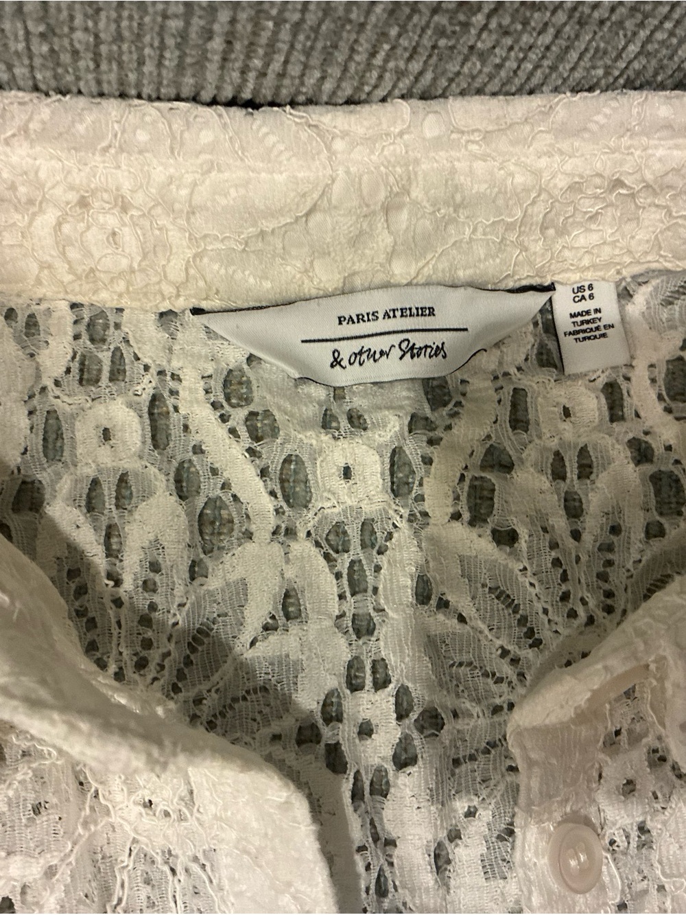 & Other Stories White Lace Short-Sleeve Button-Up Shirt - Picture 2 of 5